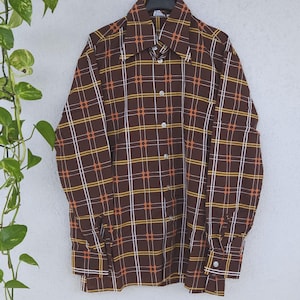 Camisa vintage de manga larga de los años 90 de Youngclub - Talla de hombre 39/40 (M) - Estampado marrón y naranja - Camisa retro de la vieja escuela