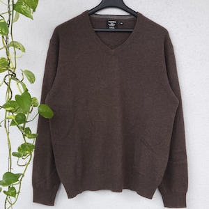 Maglione lavorato a maglia con scollo a V in 100% cashmere marrone di YORN - Taglia L da uomo - maglione lavorato a maglia