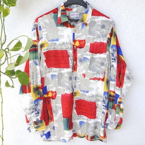 Vintage 90s shirt crazy pattern by Berto Lucci - long sleeve men's size 39/40 (M) - thin airy viscose shirt retro