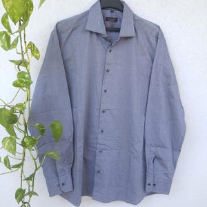 Vintageskjorta från Eterna - långärmad herrstorlek 43 (XL) - gråmönstrad skjorta - casual