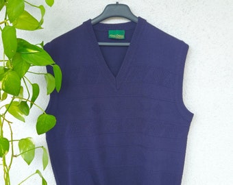 Pull vintage tricoté par Marc Gibaldi taille. 52 (L) gilet sans manches bleu marine pull col V rétro années 80 90