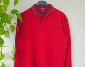 Sweatshirt Pullover rot basic Sweater Gr. XL langarm Polohemd leichter Pulli retro style 80s 90s