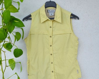 Camisa deportiva vintage sin mangas de Columbia GRT con bolsillos talla mujer. M (38) ropa deportiva sin mangas chaleco amarillo senderismo al aire libre retro 90s