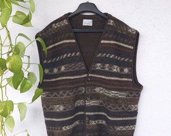 Maglione vintage anni '90 lavorato a maglia della taglia Luxador. L gilet senza maniche marrone beige maglione con scollo a V retrò anni '90