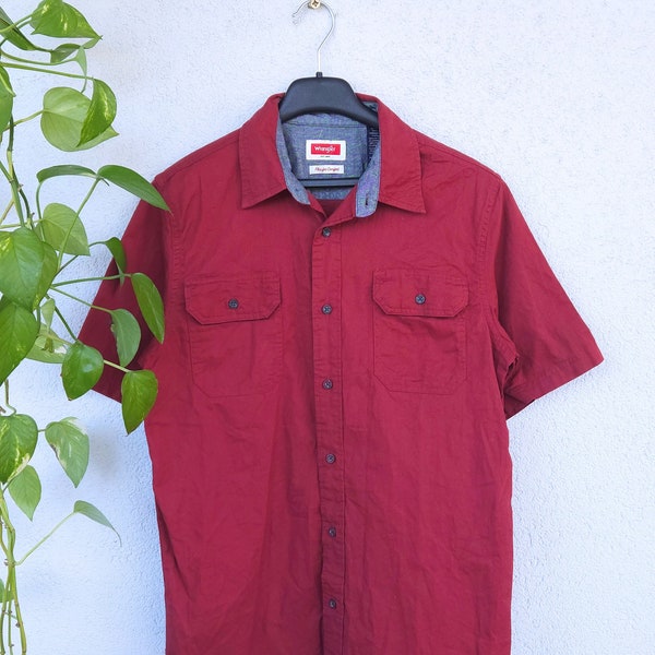 Vintage Wrangler Hemd Kurzarm Shirt short sleeve Gr. S rotes casual minimal basic Polohemd Polo Sommer retro 90er