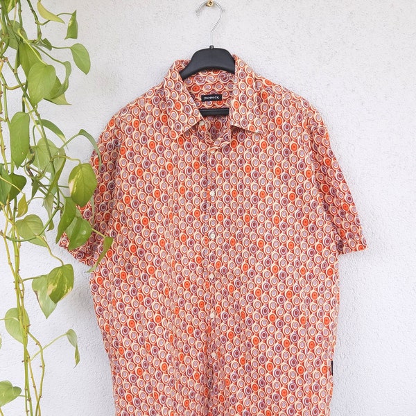 Chemise vintage des années 90 chemise à manches courtes par Yannick taille. Polo orange XL polo polo été motif rétro années 80