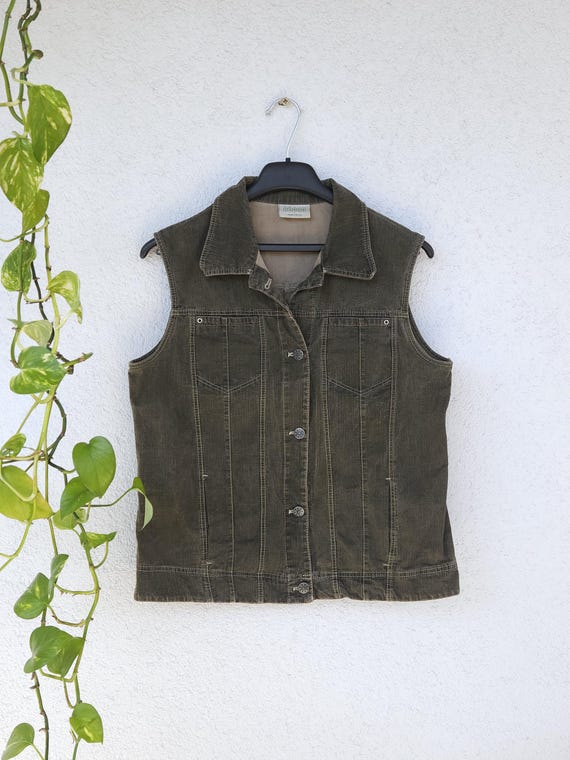 Vintage 90er Jeansweste von Canda - Damen Größe 40 (L) - grüne ärmellose denim Jacke - retro jeans