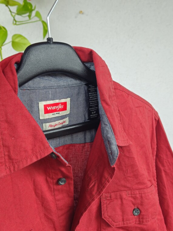 Vintage Wrangler shirt short sleeve size S red ca… - image 4
