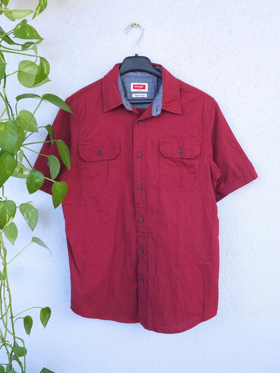 Vintage Wrangler shirt short sleeve size S red ca… - image 1