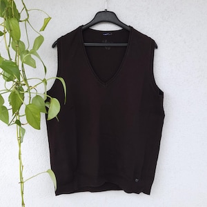 Vintage sweater knit by Cecil plain size 42 (XL) brown sleeveless vest V-neck sweater retro 80s 90s