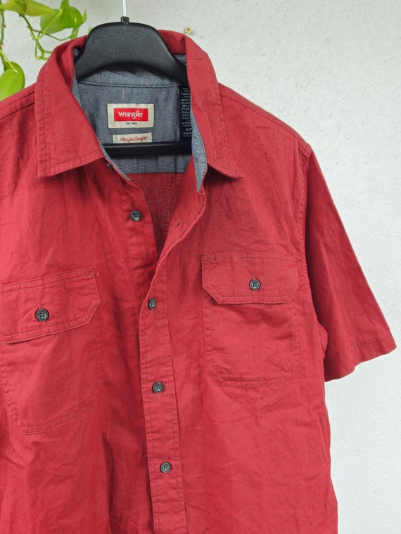 Vintage Wrangler shirt short sleeve size S red ca… - image 5
