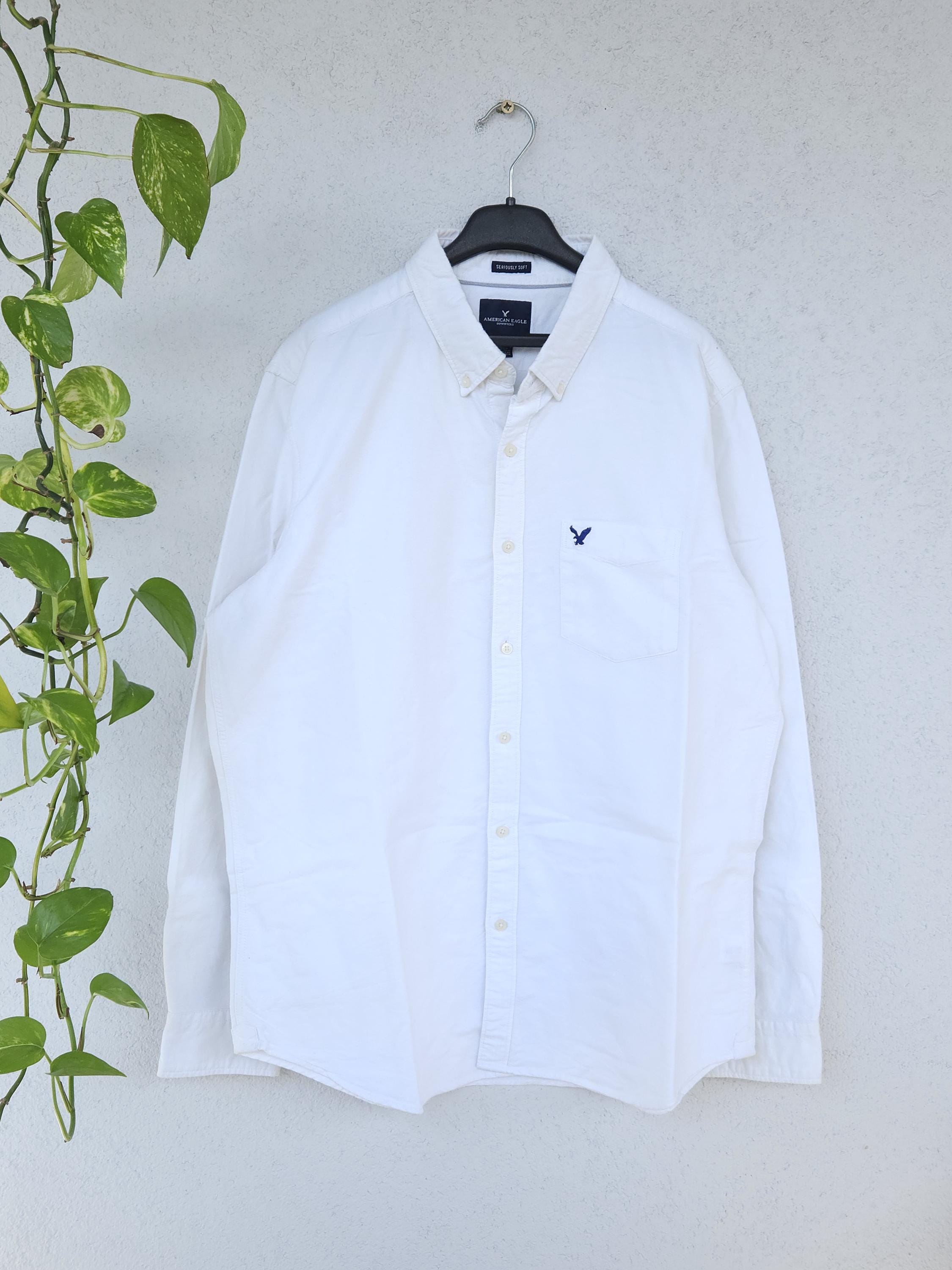 Chemise American Eagle Homme Taille M – Vintage Coupe Moyenne – Bleu Et Blanc Rayé