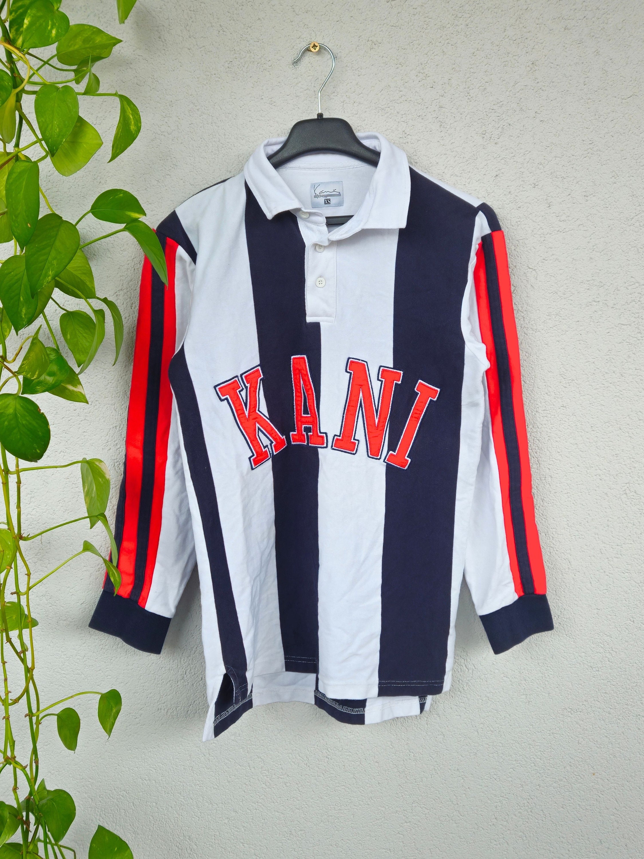 Karl Kani College sweatshirt with embroidery pullover long sleeve size. XS white stripes shirt retro style