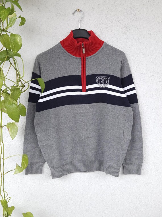 Vintage Sweater Troyer Pullover mit Reißverschluss 48 (M) grau