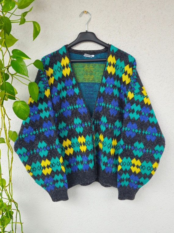 Vintage 90s Strickjacke boho crazy pattern Double 