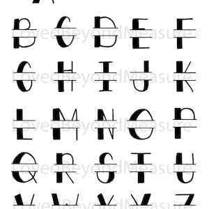 Monogramm Alphabet, Split Schriftart, für Cricut, Silhouette, glowforge und Vinyl