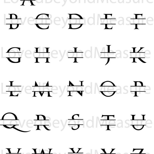 Monogram Alphabet, Split Font, for cricut, silhouette, glowforge and vinyl Digital File