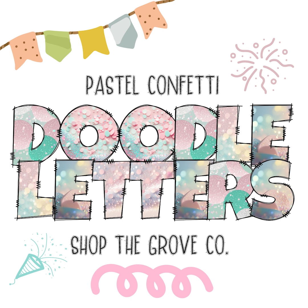 DOODLE LETTERS Pastel Confetti Unlimited Commercial Use Etsy