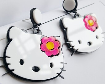 Pendientes colgantes de dibujos animados de animación japonesa con pajarita rosa de Kawii Kitty