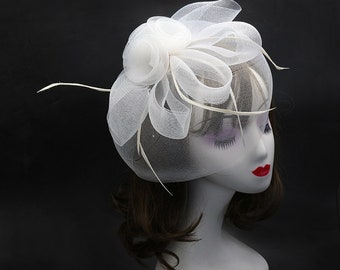 Artistic Puffy Flowy Abstract Postmodernism Vintage Style White Black Bridal Veil Fascinator