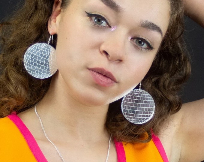 Oversize Silver Disco Ball Bling Bing Dance Floor Dancing Queen Choreographer Hip Pop Earrings