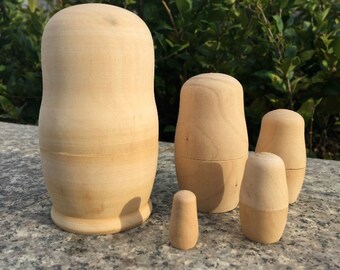 Blank Canvas Wooden Russian Nesting Dolls Matryoshka Stacking Nesting Dolls 5 Pcs (6.5*11.5cm)（4.5*8.2cm（3.3*6cm（2.5*4.5cm)（1.6*2.8cm)