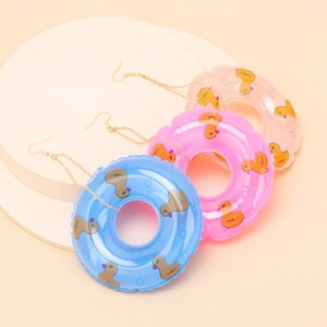 Oversize Miniture Lifebuoy Rubber Duck Pattern Pool Beach Vacation Holiday Tropical Party Clubbing Danlge Earrings