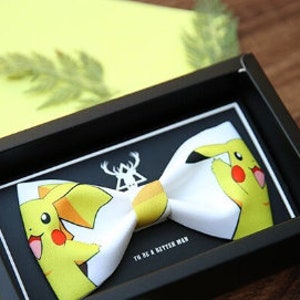 Pajarita sedosa caja de regalo novios hombres pajarita regalo despedida de soltero Pikachu