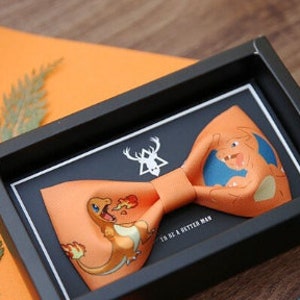 Pajarita sedosa caja de regalo novios hombres pajarita regalo despedida de soltero Charmander