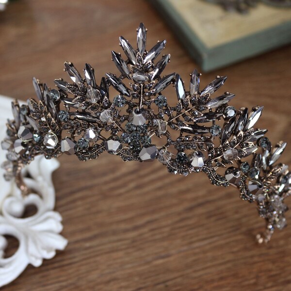 Baroque Vintage Gothic Style Black Onyx Crystal Wedding Bridal Prom Party Prom Party Bridal Shower Sweat 16 Tiara Crown Head Wreath