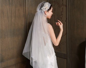 Vintage Style Hand Stiched Florist Pearl Medium Long Bridal Royal Wedding Veil 150 CM