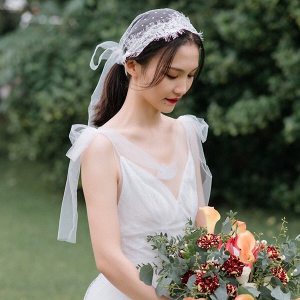Bridal Veil Short Simple Wrap Minimalist Rustic Vintage Country Style Wedding Hair Accessories Retro Veil