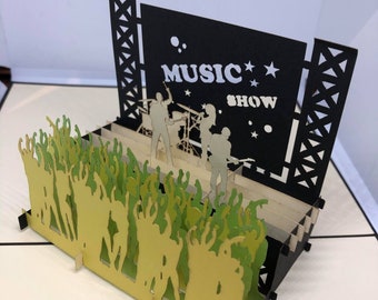 Carte pop-up 3D - Musique show - Fête de musique  - Concert  MS01