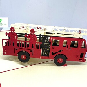Cartão pop-up 3D Caminhão de bombeiros - Veículo - Aniversário CP05 imagem 3