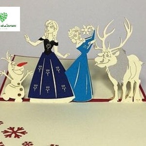 Carte pop-up 3D - Anniversaire - Happy Birthday - La Reine des Neiges - Elsa - Anna - Olaf - Frozen SN06