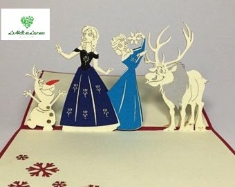 Carte pop-up 3D - Anniversaire - Happy Birthday - La Reine des Neiges - Elsa - Anna - Olaf - Frozen SN06