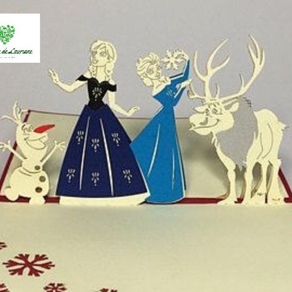 Carte pop-up 3D - Anniversaire - Happy Birthday - La Reine des Neiges - Elsa - Anna - Olaf - Frozen SN06