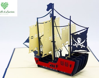 3D pop-up card BOAT - PIRATE - Birthday SN04