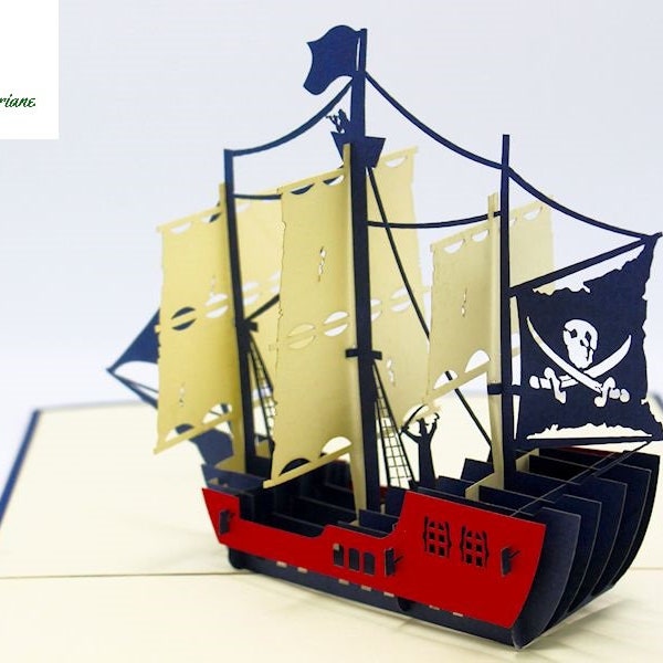 Carte pop-up 3D BATEAU - PIRATE- Anniversaire SN04