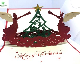 Joyeux Noël - Joyeuses Fêtes - Cartes de vœux pop-up 3D Pop Up: Grand sapin avec ses décorations.  NOEL28