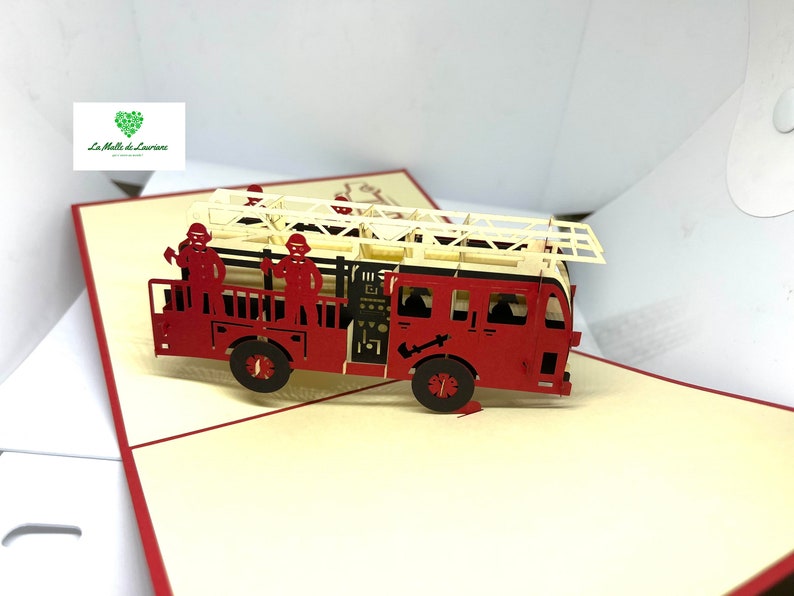 Cartão pop-up 3D Caminhão de bombeiros - Veículo - Aniversário CP05 imagem 1