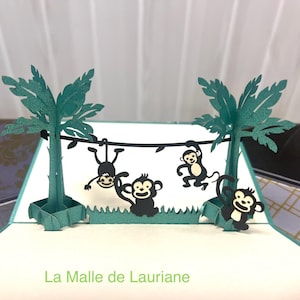 Carte pop-up 3D - Anniversaire - Happy Birthday - Singe - Monkey - zoo