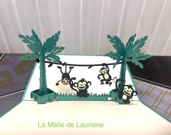 3D pop-up card - Birthday - Happy Birthday - Monkey - Monkey - zoo