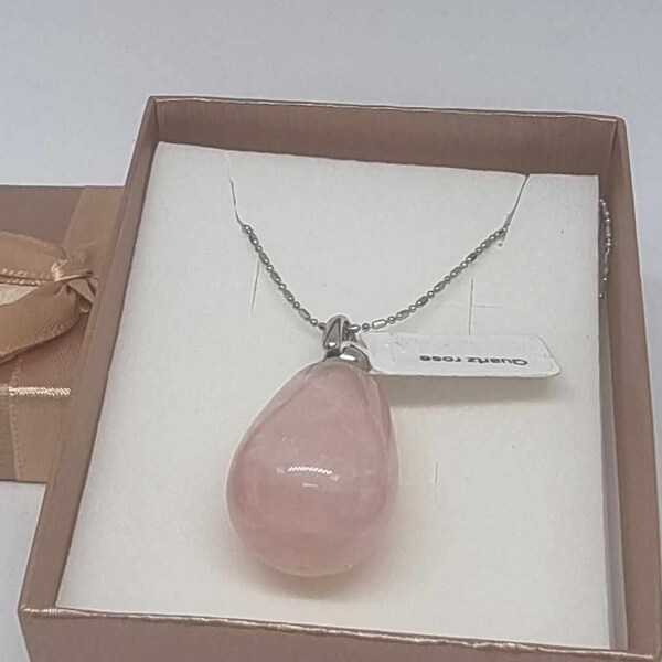 Pendentif de collier en Quartz Rose en acier pour huile essentielle/parfum