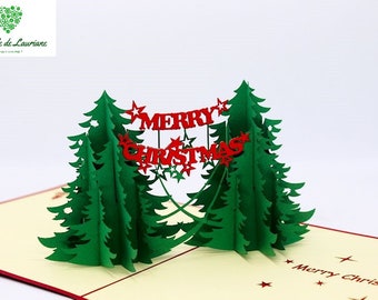 Joyeux Noël - Joyeuses Fêtes - Cartes de vœux pop-up 3D Pop Up: Les deux grands sapins .  NOEL03