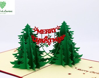 Joyeux Noël - Joyeuses Fêtes - Cartes de vœux pop-up 3D Pop Up: Les deux grands sapins .  NOEL03