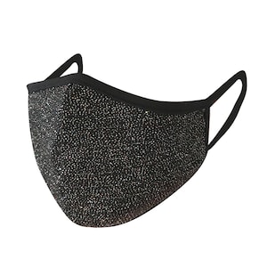 May include: A black face mask with a sparkly, glittery texture.