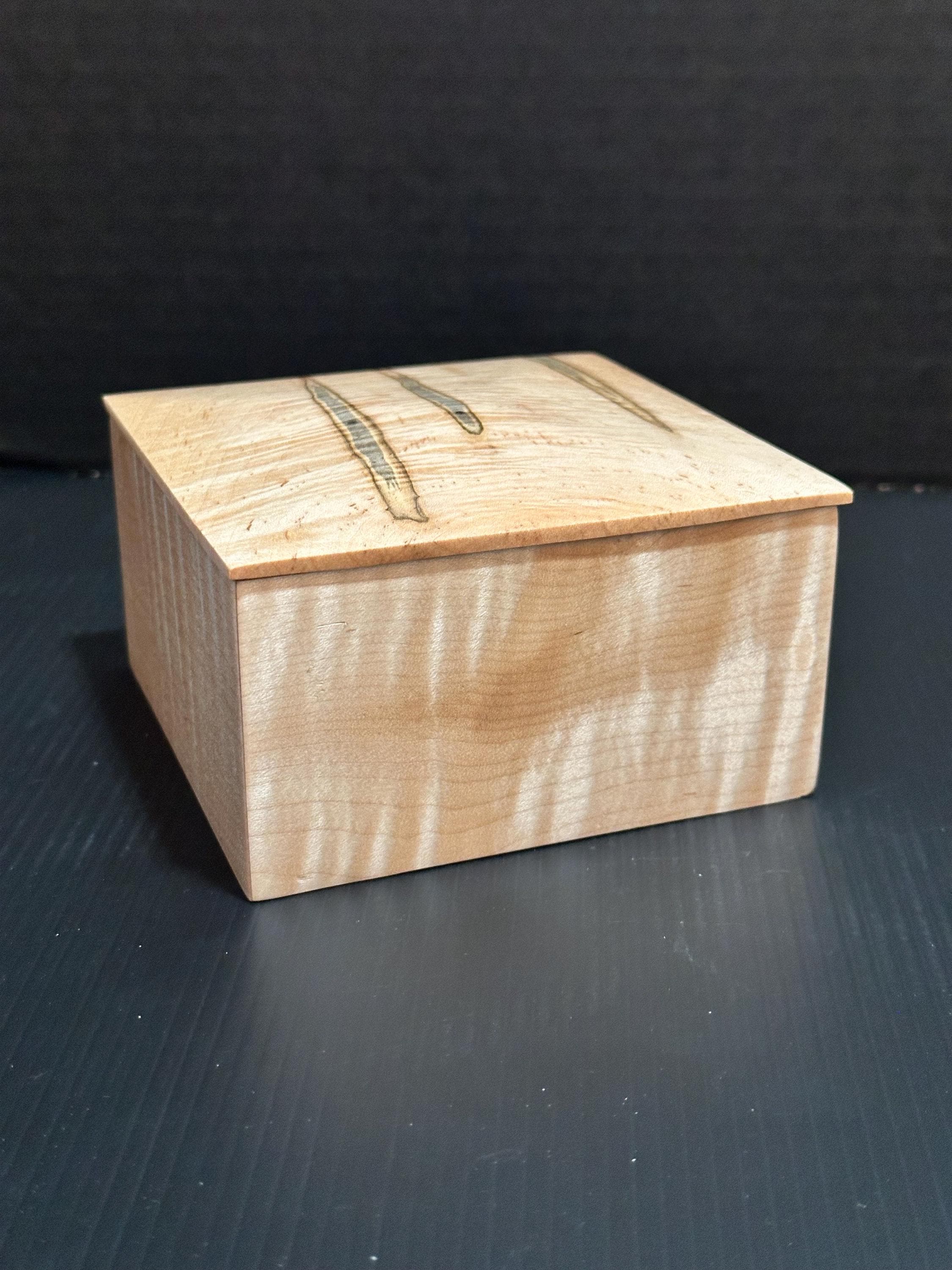 Handcrafted Ambrosia Curly Maple Keepsake Box – Unique Handmade Wooden Jewelry Box – Small Memory Box – Gift for Him or Her