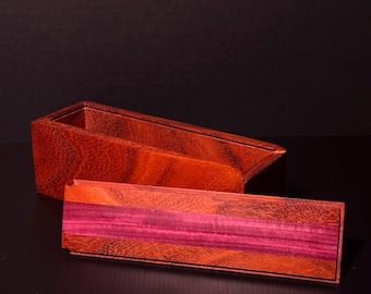 Padauk Wood Box with Purpleheart Inlay – Exotic Hardwood Storage Box – Sliding Lid Keepsake or Gift Box – Artisan Woodworking