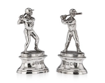 Novelty 20th Century Solid Silver 'Baseball' Menu Holders, London, C.1995